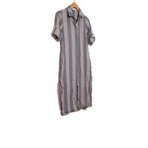 Bella Dahl Fray Hem Brown Grey Stripe Shirt Dress